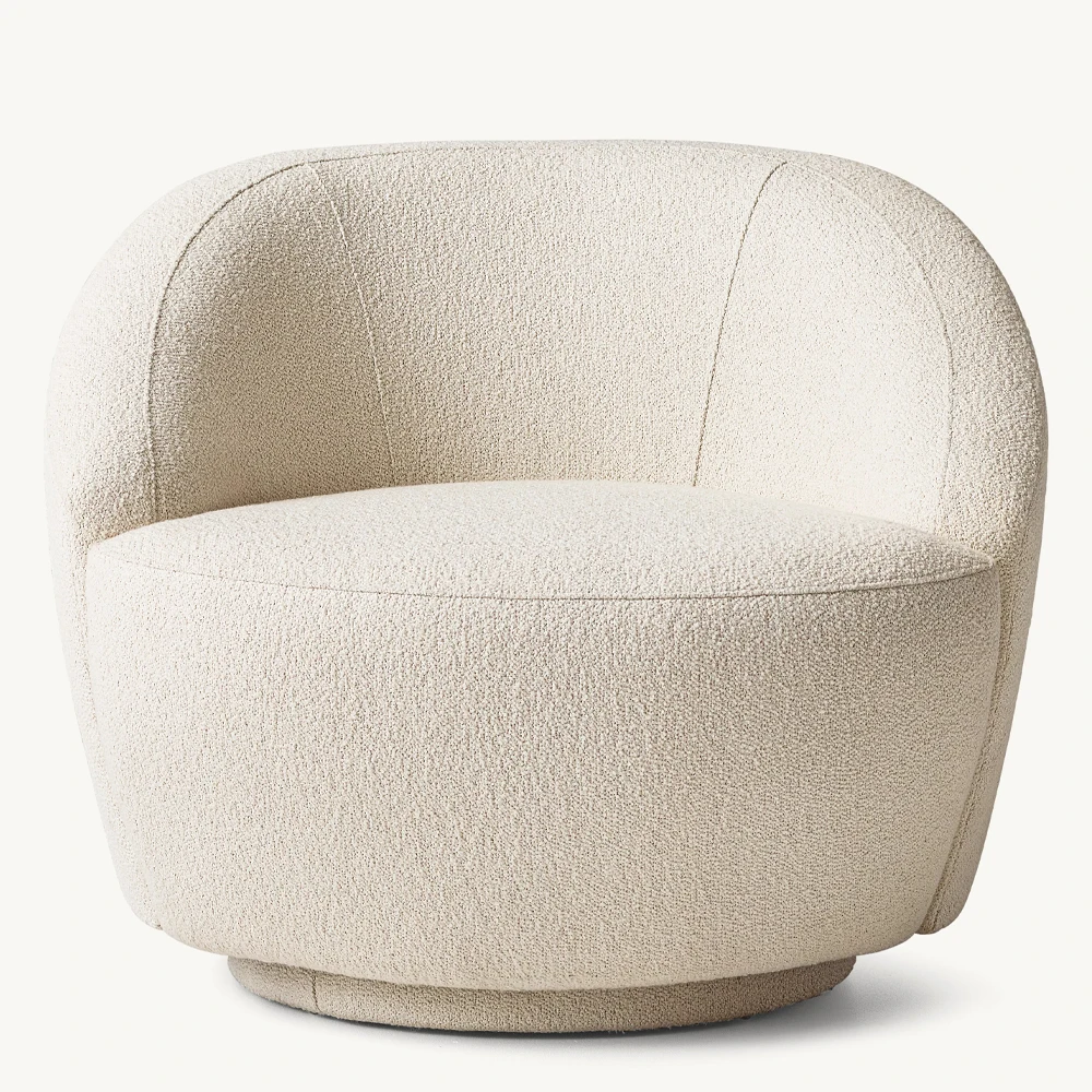 

*OEM Lecco Minimalist Living Room Leisure Sofa White Boucle Fabric Swivel Single Sofa Occasional Arm Chair for Bedroom
