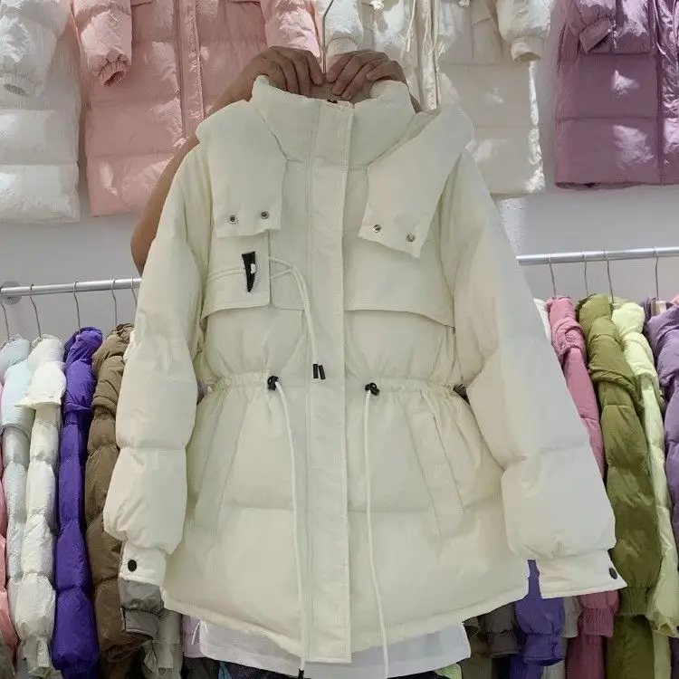 Otoño e Invierno nueva chaqueta de plumón para mujer a prueba de viento con capucha cálida plumón de pato blanco chaqueta Retro con cordones