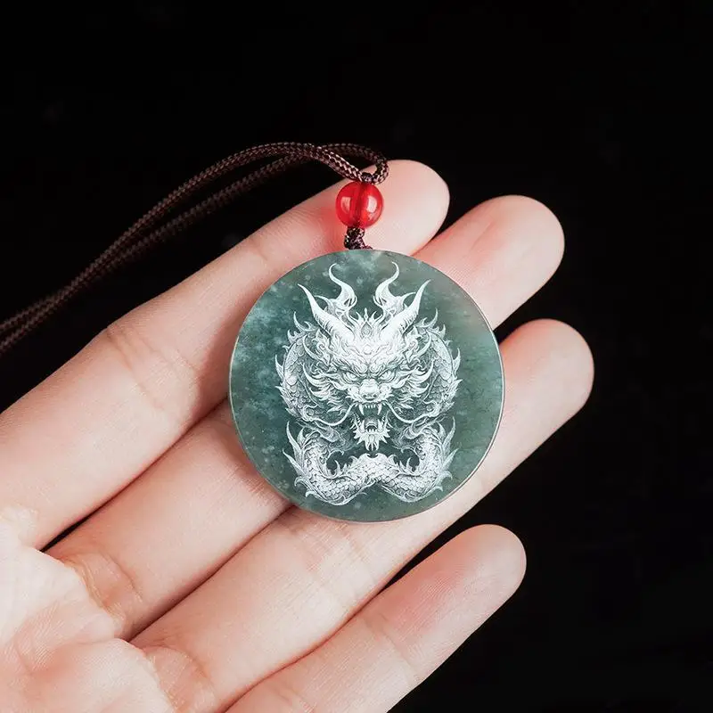 Natural jadeite azul sombra de água escultura guanyin buda dragão gelo pingente requintado luxo masculino e feminino colar mascote