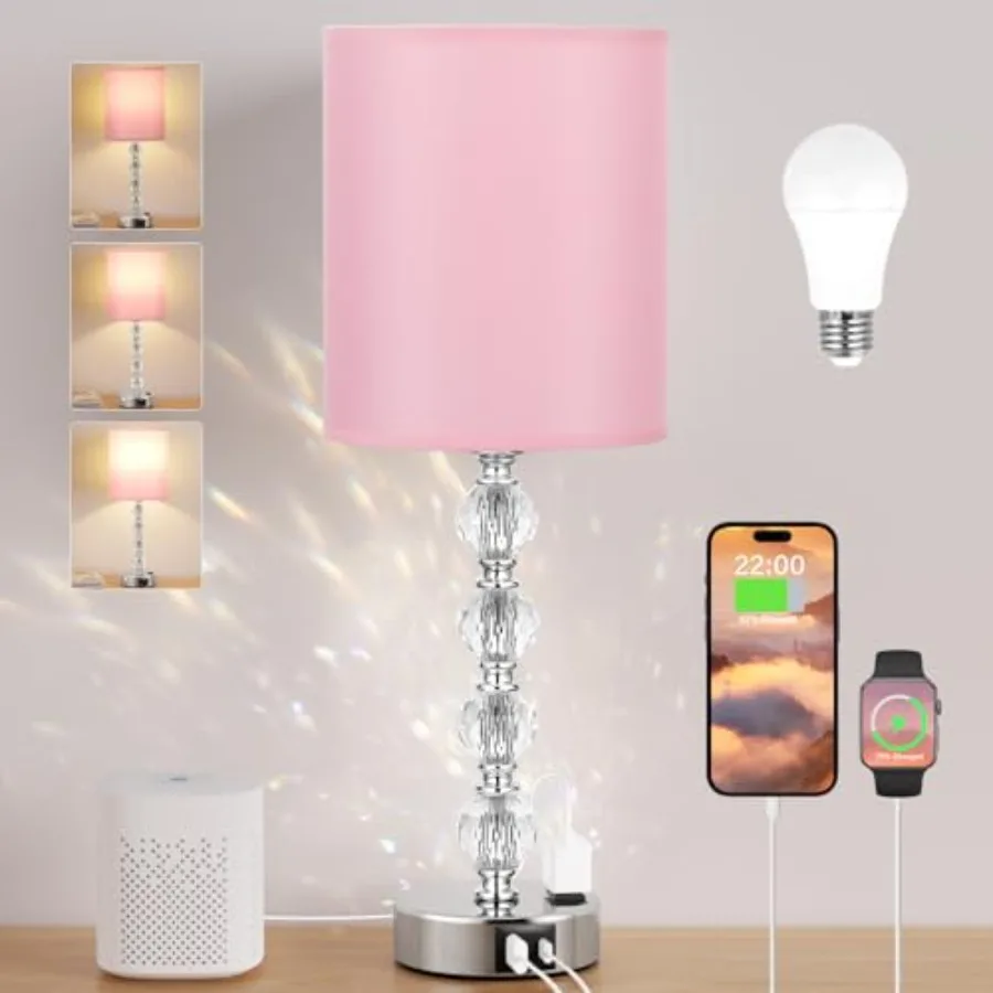 

Сенсорный прикроватный светильник-ночник с USB-C и зарядным портом, розеткой Type-C, 3 режима яркости, серебристый, большой, для спальни/прикроватной тумбочки
