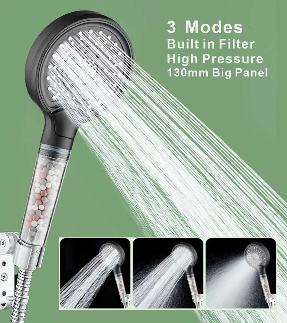 3 Modes Black 13CM Big Panel Shower Head High Pressure Water Saving Spray Shower with Filter Rain Faucet Bathroom Accessories