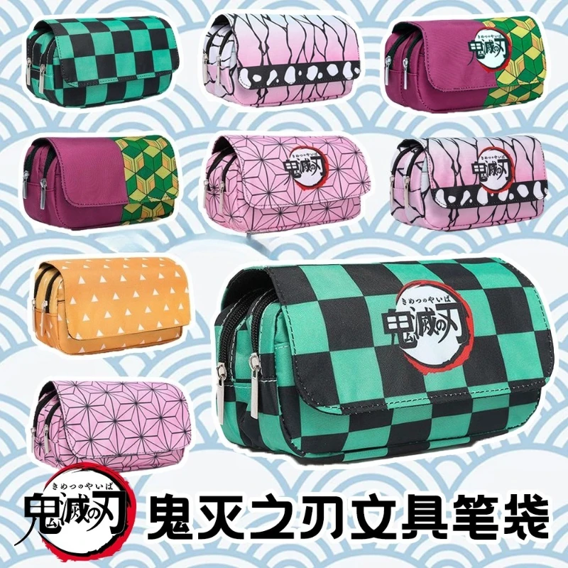 

Anime Demon Slayer Pencil Case Student bilayer Storage Bag Tanjirou Nezuko Zenitsu Giyuu Cartoon Pen Box Cosplay Prop Accessorie