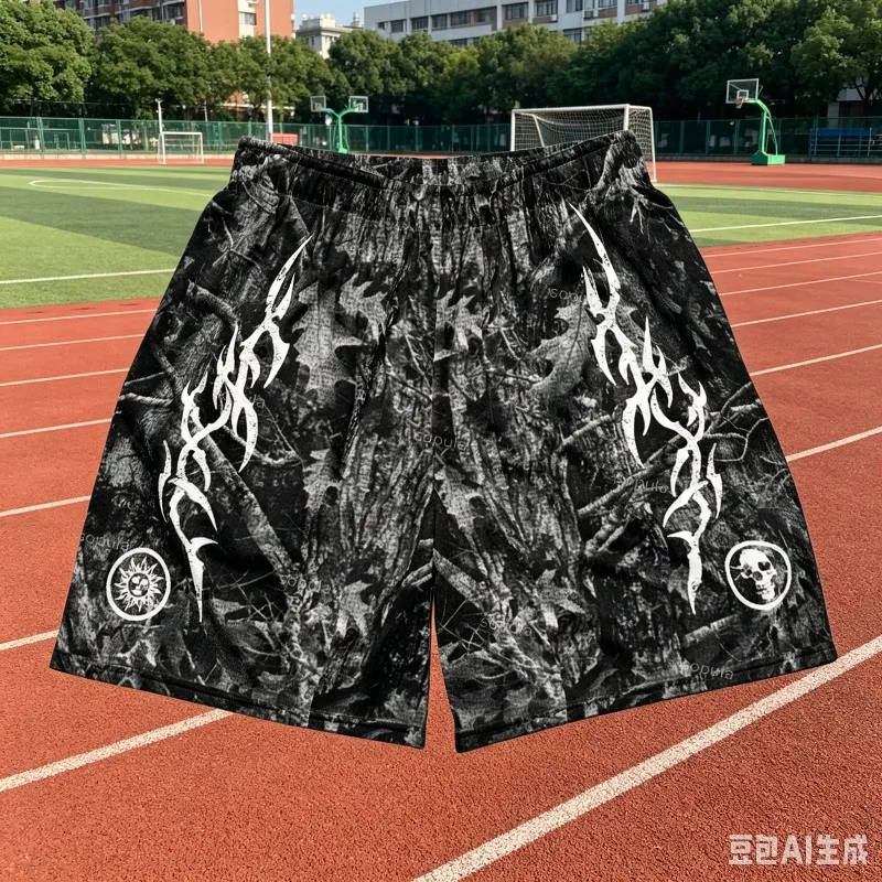Street Sports Vintage Y2k Flame Jungle Graphics Camouflage Basketball Shorts Training Breathable Fashionable Casual Shorts