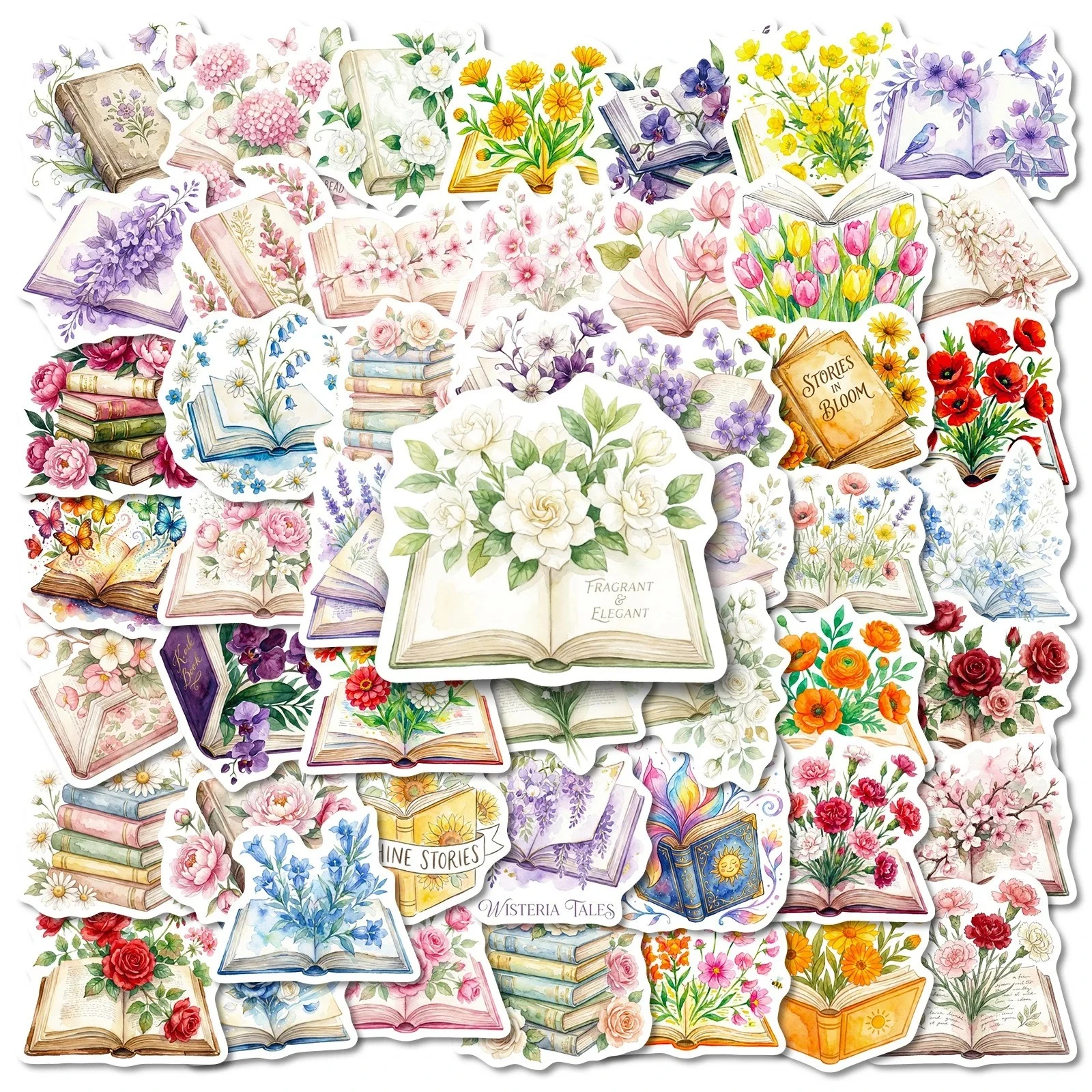 56/112PCS Nette Blume Buch Lesen Aufkleber Ästhetische DIY Schreibwaren Notebook Flasche Laptop Gepäck Gitarre Skateboard Aufkleber