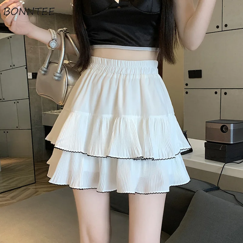 

Ruffles Mini Skirts Women High Waist Casual A-line Faldas Gentle Elegant All-match Elastic Waist Daily Vintage Aesthetic Unique