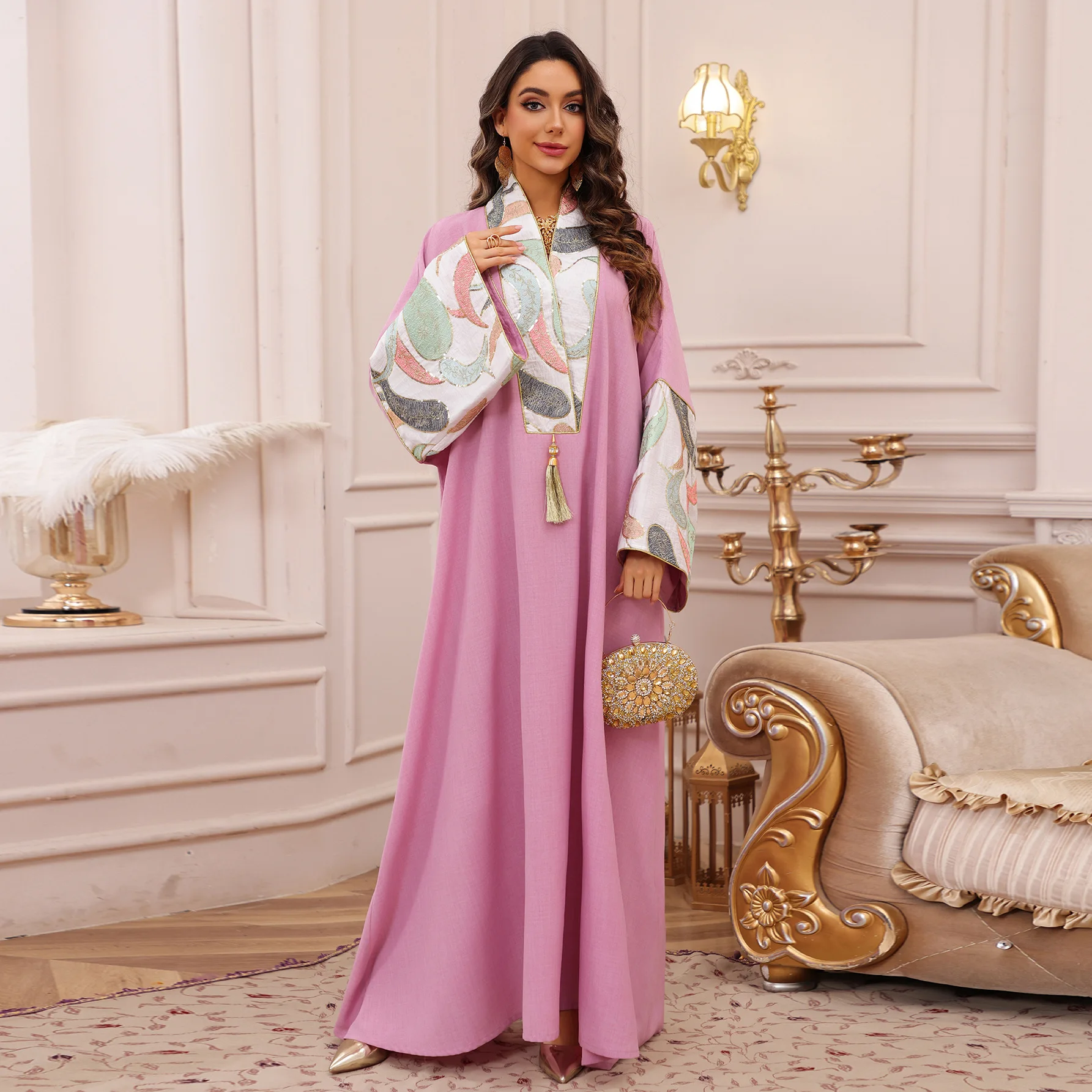 

Saudi Arabic Robe Jalabiya Eid Djellaba Ramadan Dubai Abaya Women Muslim Dress Embroidery Party Gown Kebaya Caftan Femme Robe
