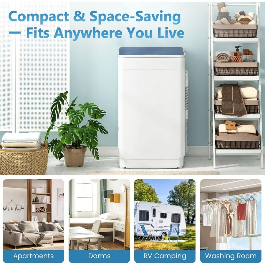 Portable Washing Machine 1.5 cu.ft Fully Automatic Washing Machine with 7 Programs 4 Water Levels Ideal for Apartment Living RV