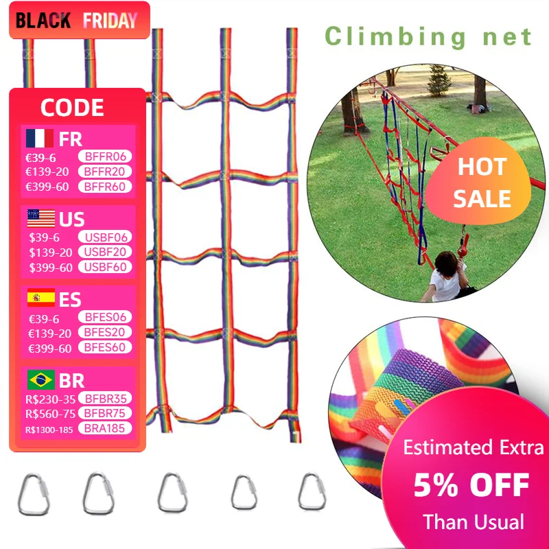 Rainbow Ribbon Net Children's Outdoor Mountaineering Net Training Mountaineering Net Children's Amusement Park Swing Ladder ﻿