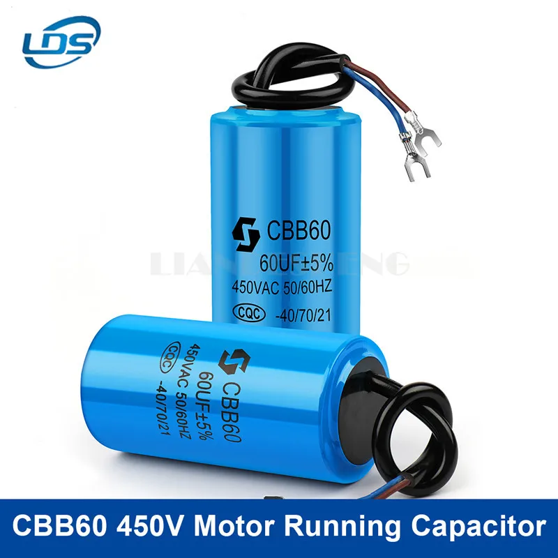 

2Pcs CBB60 450V Motor Running Capacitor Series Water Pump Startup Capacitors Start Motor Run 450VAC 3uF-80uF