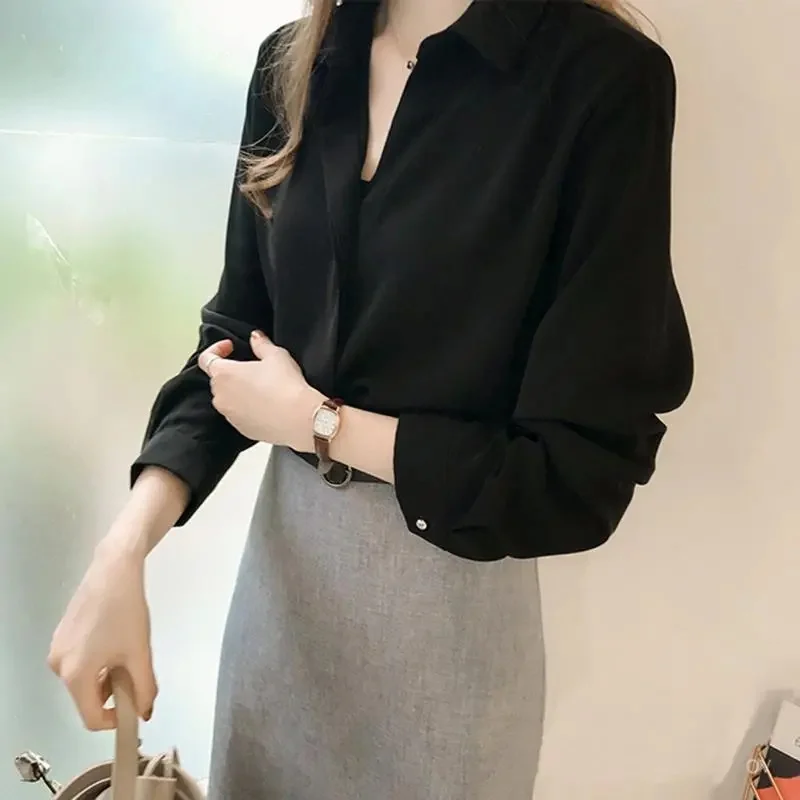 Đầm Nữ Công Sở Cơ Bản Áo Voan Thời Trang Màu Oversize 4XL Áo Sơ Mi Nữ Mỏng Dài Tay Blusas Mùa Xuân 2023 Mùa Thu