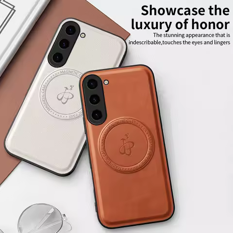 Leather Magnetic Case For Samsung Galaxy S25 S24 S23 S22 S21 Ultra Plus For Magsafe Wireless Charge Protective Shockproof Covers