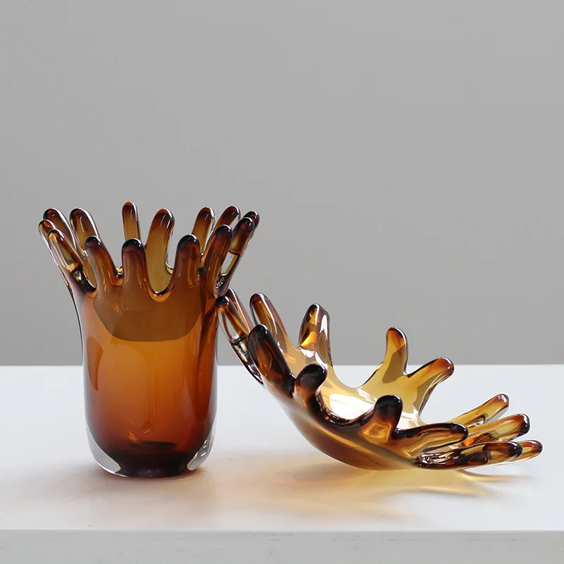 1Pcs Glass Vase Geometric Water Drop Fruit Plate Tray Flower Vase Flower Arrangement Accessories Desktop Storage Container