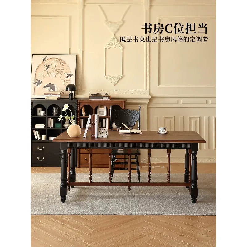 French vintage solid wood color blocking rectangular dining table home dining room American medieval style