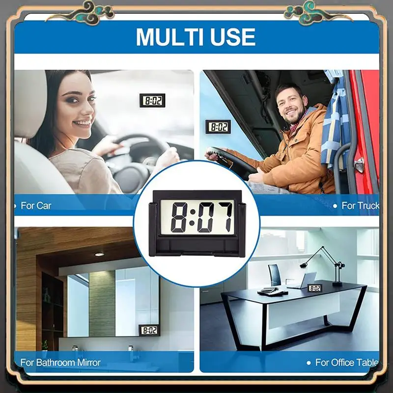 

Small Digital Car Dashboard Clock Battery Operated Big Clear LCD Time Display For Automotive, Motorcycle &Truck