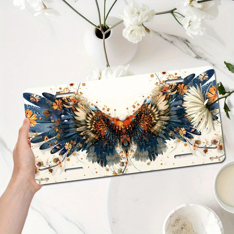 1pc 2D Flat Vivid Butterflies And Flowers Car License Plate Frame - Richly Colored Wings And Small Flower Design for