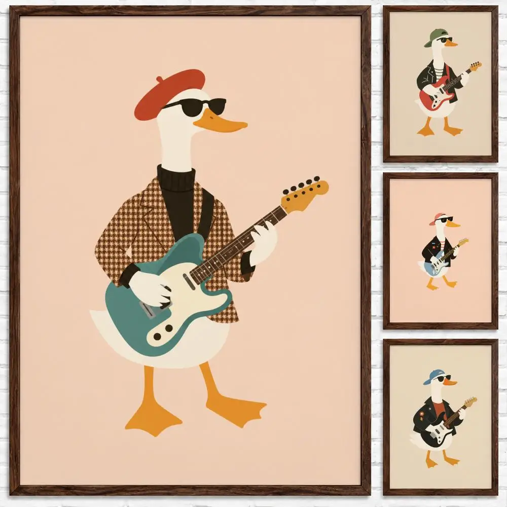 Cool Rocker Duck Wall Art Baby Boy Nursery Guitar Self-adhesive Kids Room Boys Room Decor Poster
