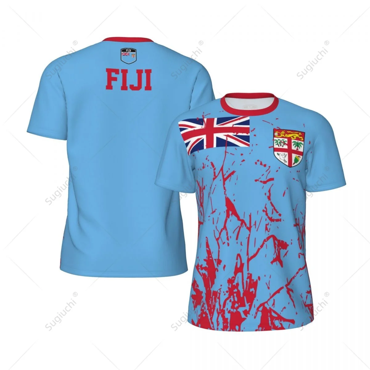 Exclusive design Fiji Flag Grain 3D Printed Men For Running Bike Soccer Tennis Fitness Sports tshirt Mesh Fans Short T-shirt