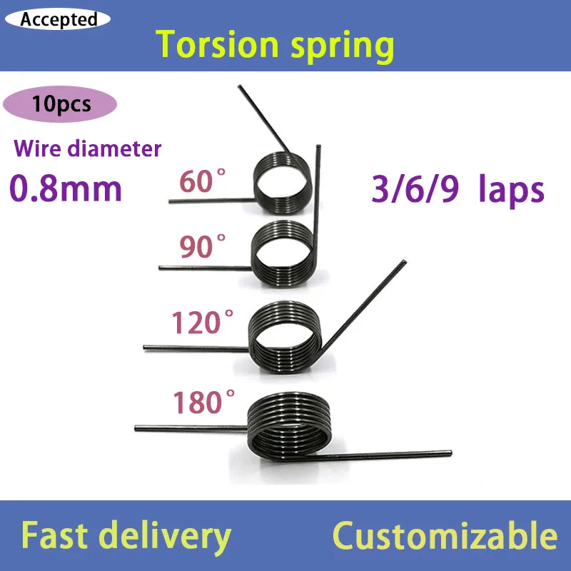 

Wire Diameter 0.8mm 3/6/9Coils Spring Steel V-spring Torsion Tiny Torsion Springs Hairpin Spring 180/120/90/60 Degree