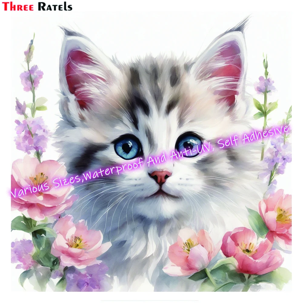 Three Ratels M340 Cute Fluffy Kitten For Jeep Window Sticker Car Laptop Decals Auto Accessories Vinyl Waterproof Property