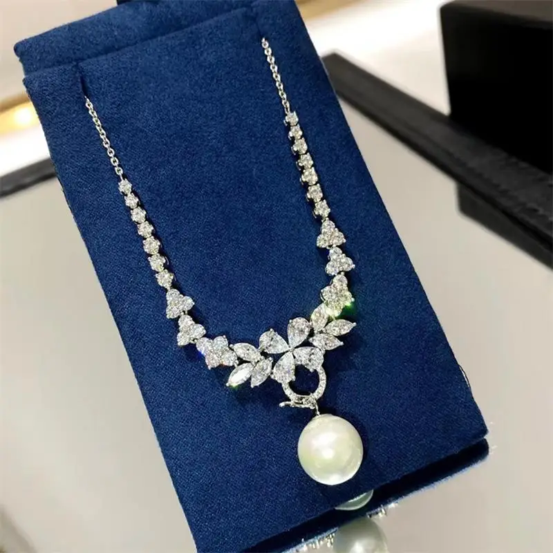 Splicing double zircon necklace female senior sense niche light luxury clavicle chain in 2023 new tide，with box dust bag