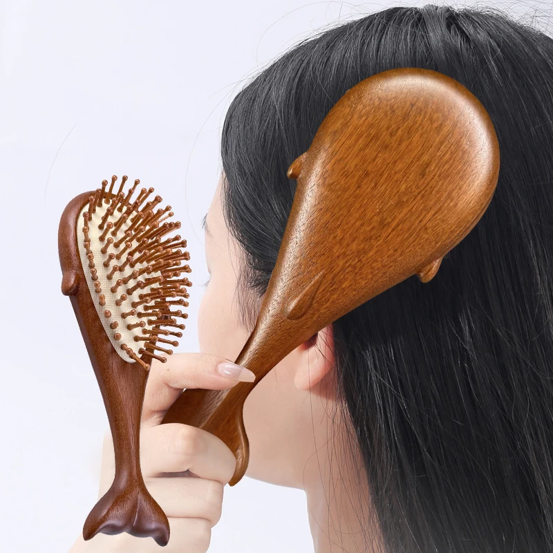 Whale Head Massage Brush Circular Tooth Airbag Comb Wood Hair Brush Detangle Straightener Brush Hair Comb Barber Accessories