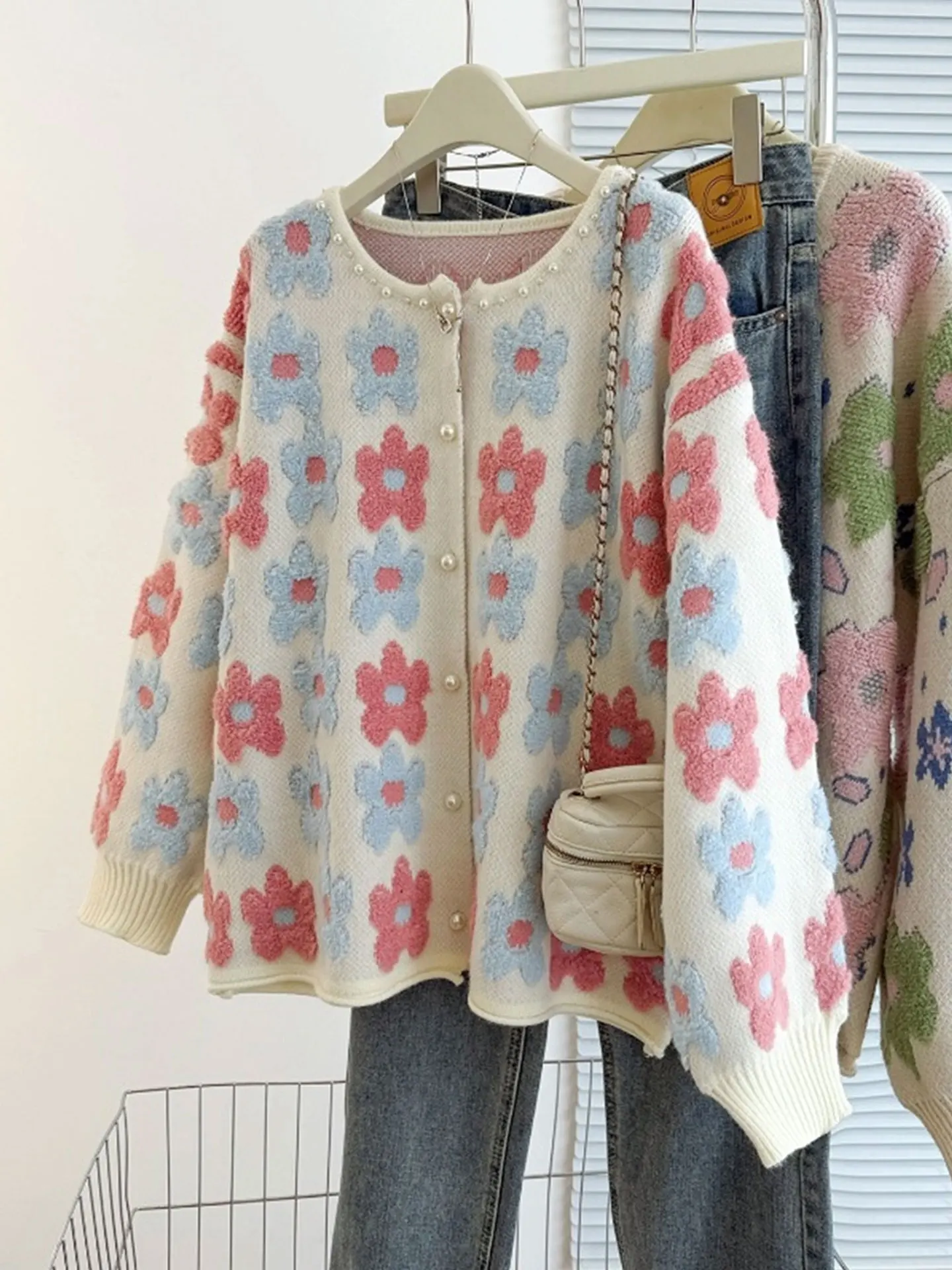 

Ele Long Sve Knitted Cardigan Women's Autumn Winter Embroidered Flower plus Size Comfortable Warm Sweater Coat