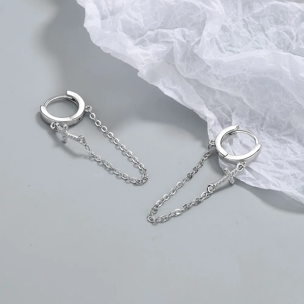 Boucles d'Oreilles Croisées en Argent Sterling 925 pour Femme, Double Couche, Joclips, Cadeau de Mariage