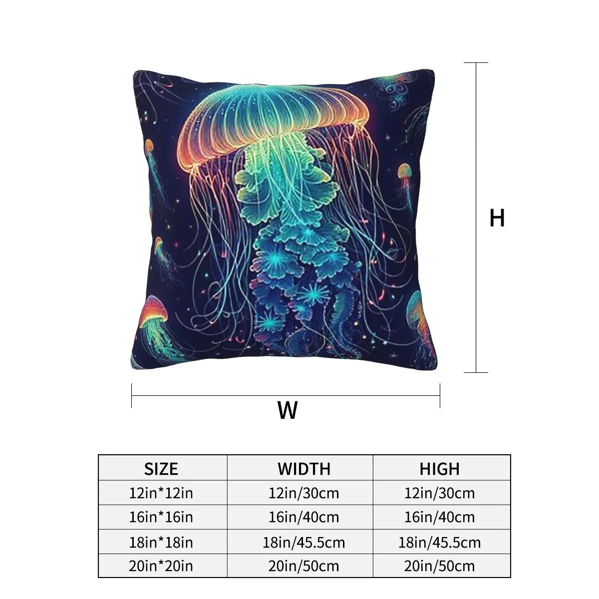 Luminescent Rainbow Jellyfish On Navy Blue Square Pillowcase Pillow Cover Cushion Decor Comfort Throw Pillow for Home Car