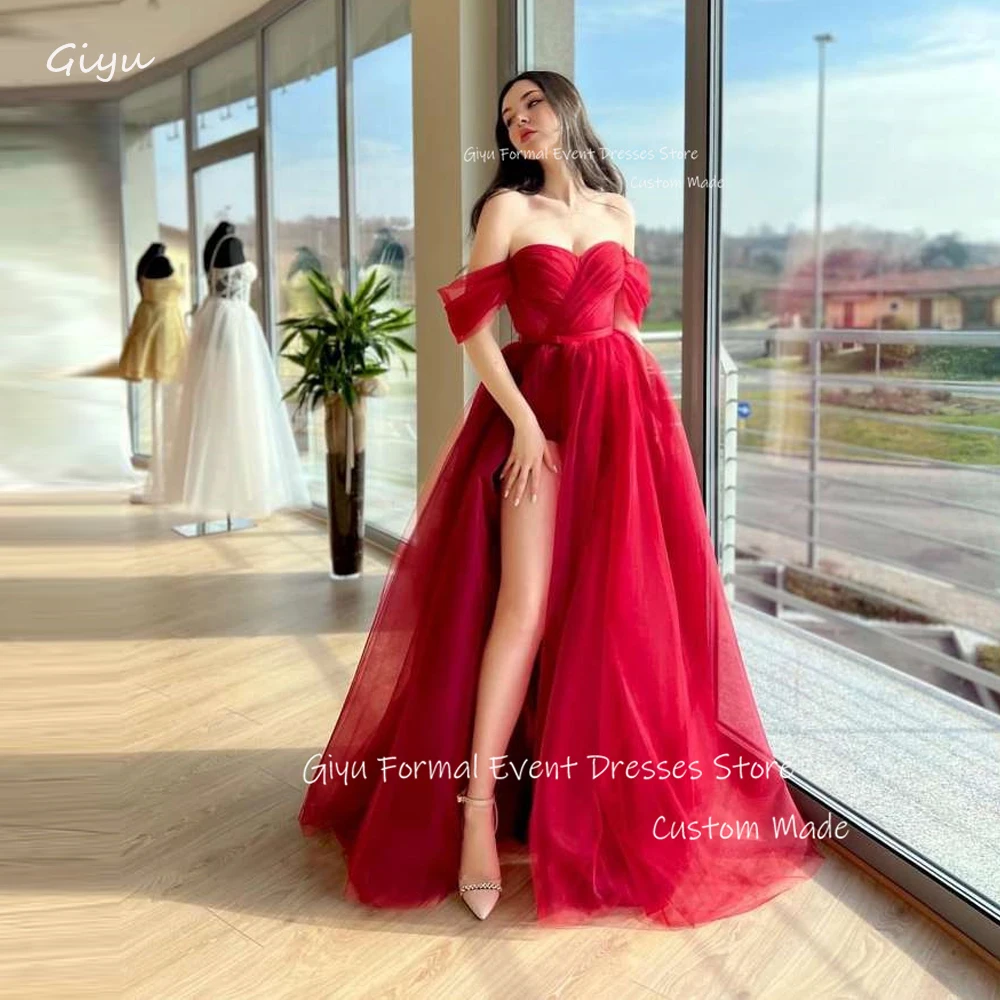 Giyu Red Evening Dresses Off Shoulder Sleeves Prom Gowns Arabic Women Wedding Party Formal Occasion Dress Vestidos de noiva