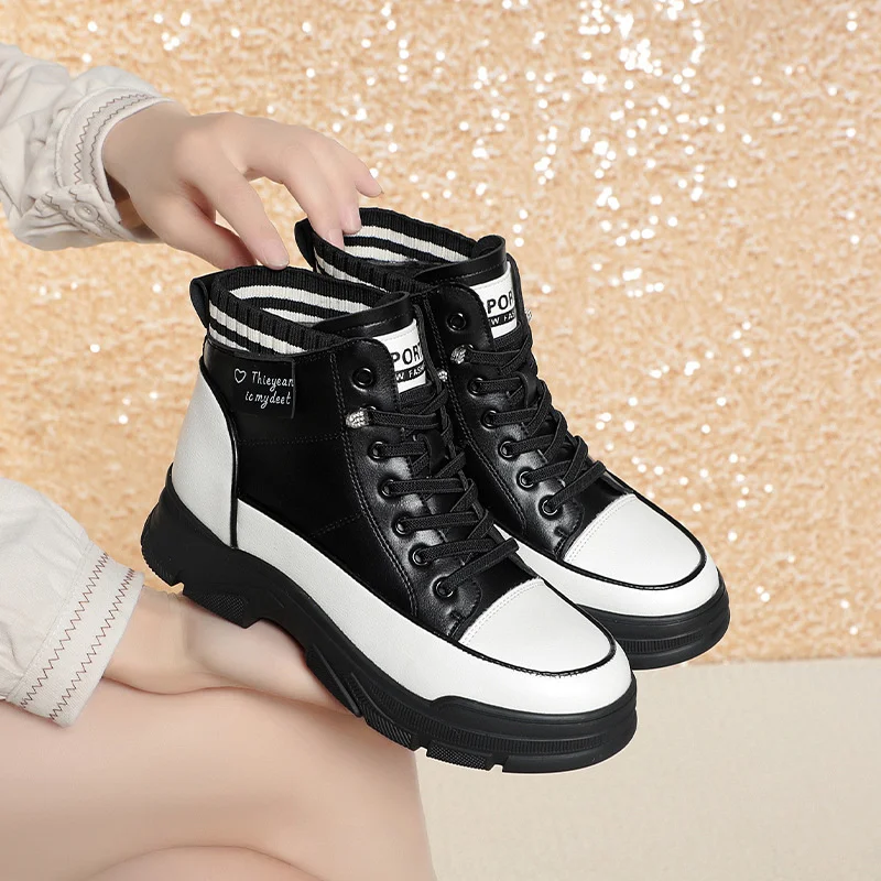 Winter High Top Chunky Warm Women Boots New Plus Velvet Cotton Shoes Side Zipper Modern Causal Soft Ankle Short Boots