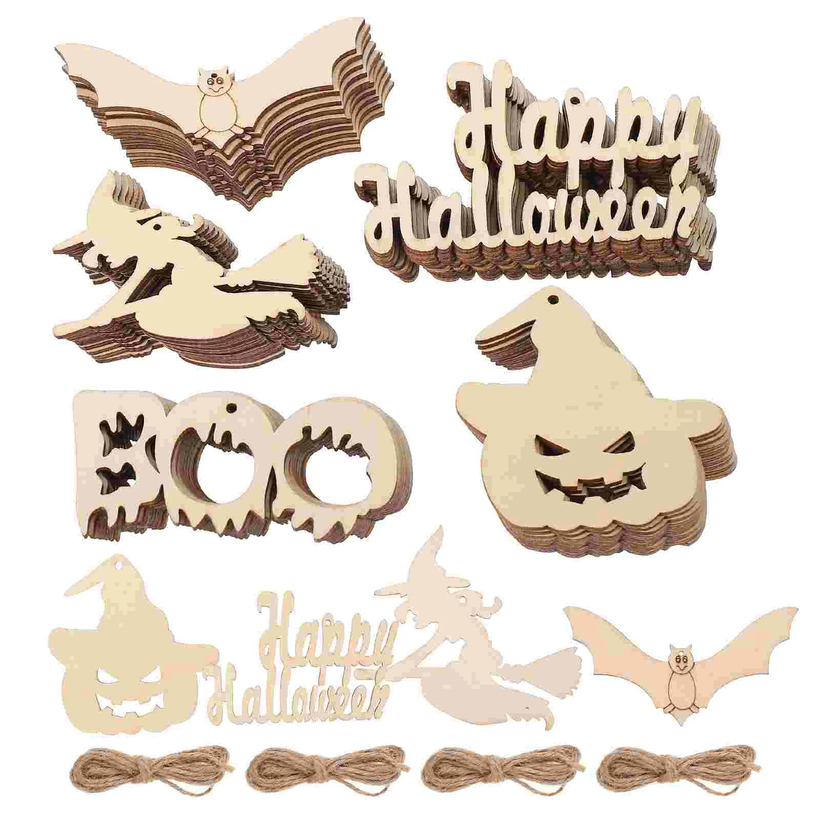 

50 Pcs Blank Halloween Wood Chips Locket Desktop Decorations Ornaments Supplies