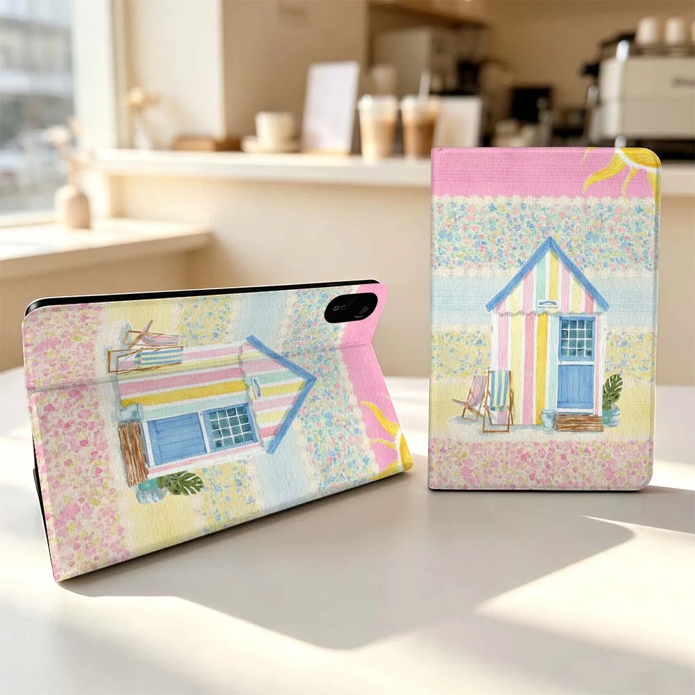 Cartoon Coastal Colorful Houses For Xiaomi Poco Redmi Pad 8 2 4 5 6 6S 7 7S SE Pro Max 14 11 8.7 11.2 12.5 Inch Tablet Case