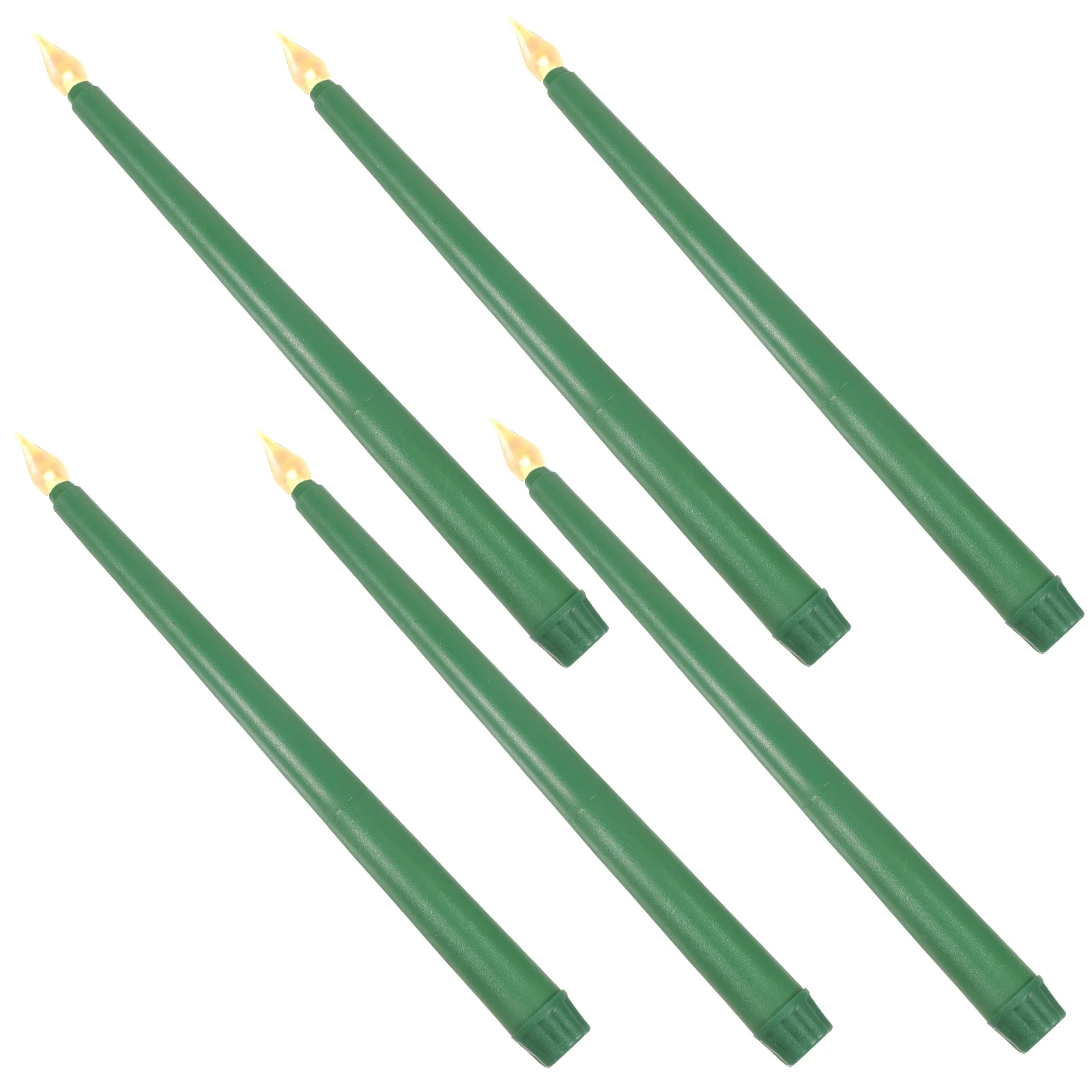 6 Pcs Colored Lights Green Candles LED Decorate Fake Taper Flameless Plastic Pp Operated