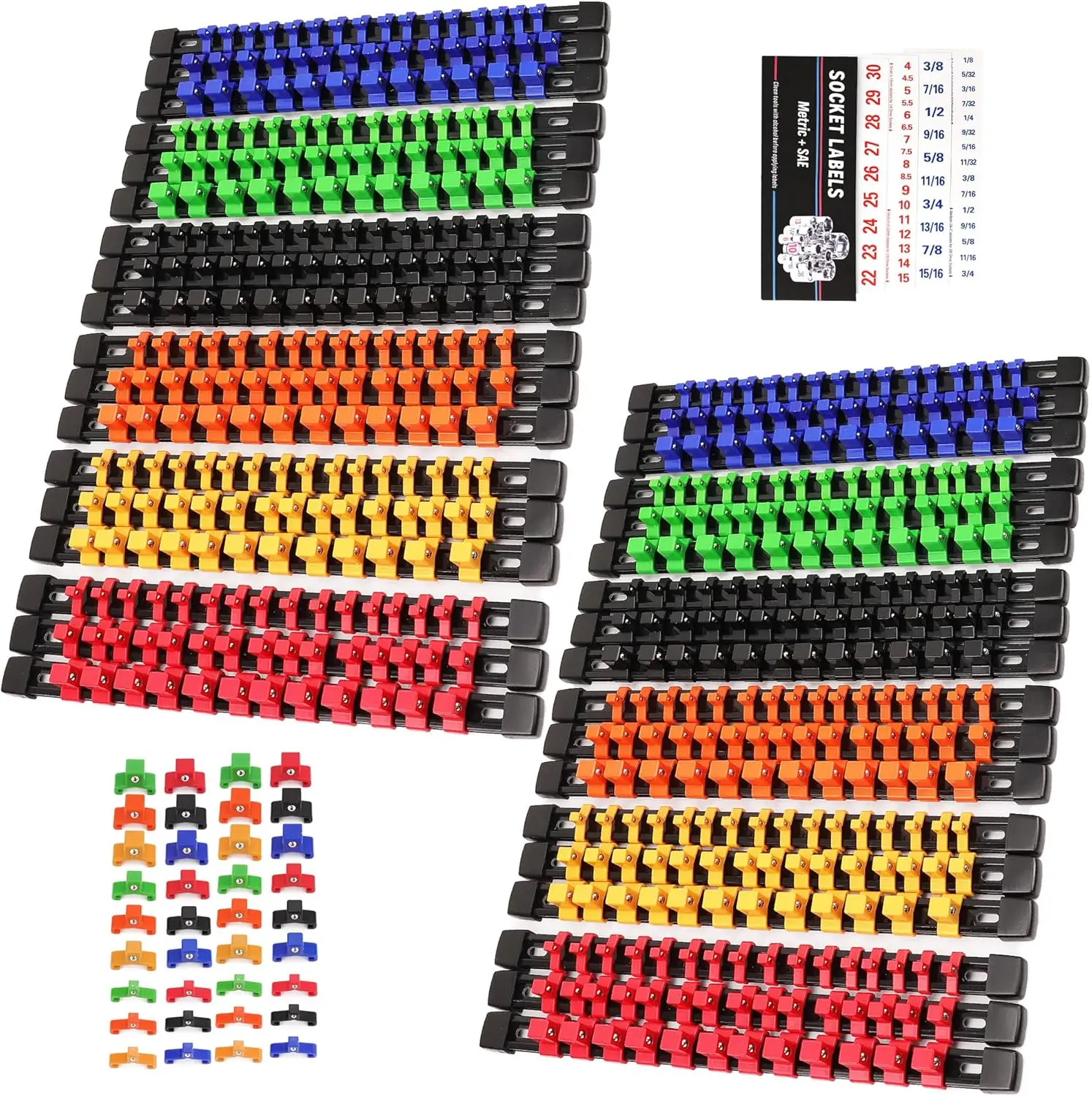 

36-Piece Socket Organizer Set with 1/4-Inch, 3/8-Inch, and 1/2-Inch Clips for Toolbox Drawer Storage