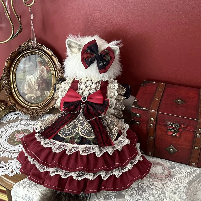 Retro Palace Style Pet Dog Clothes Luxury Handmade Crytal Cross Bow Princess Dresses For Small Medium Dog Poodle outfits puppy