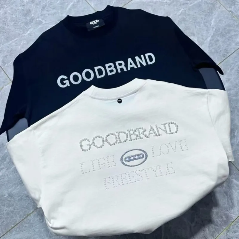 Summer Fashion Classic Slogan Biomimetic Pearl Logo GOODBRAND Tshirts Men Women Casual Loose Round Neck Short Sleeve Top Tees