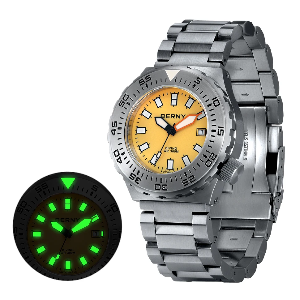 BERNY Automatic 30ATM Diver Men Watch Mechanical Wristwatches Waterproof Male Top Super Luminous Sapphire Sport Diving Watches