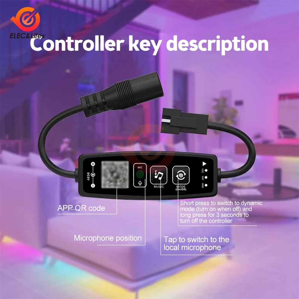 WS2812B Controller Bluetooth Music for Pixel LED Strip Light SK6812 WS2811 WS2812 LED Light Strip USB 5V APP Remote Controller