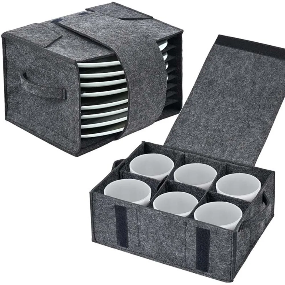 Felt Cup Holder Kitchen Storage Bag New Shelf Organizer Portable Tableware Rack Dinner Plate Box Kitchen