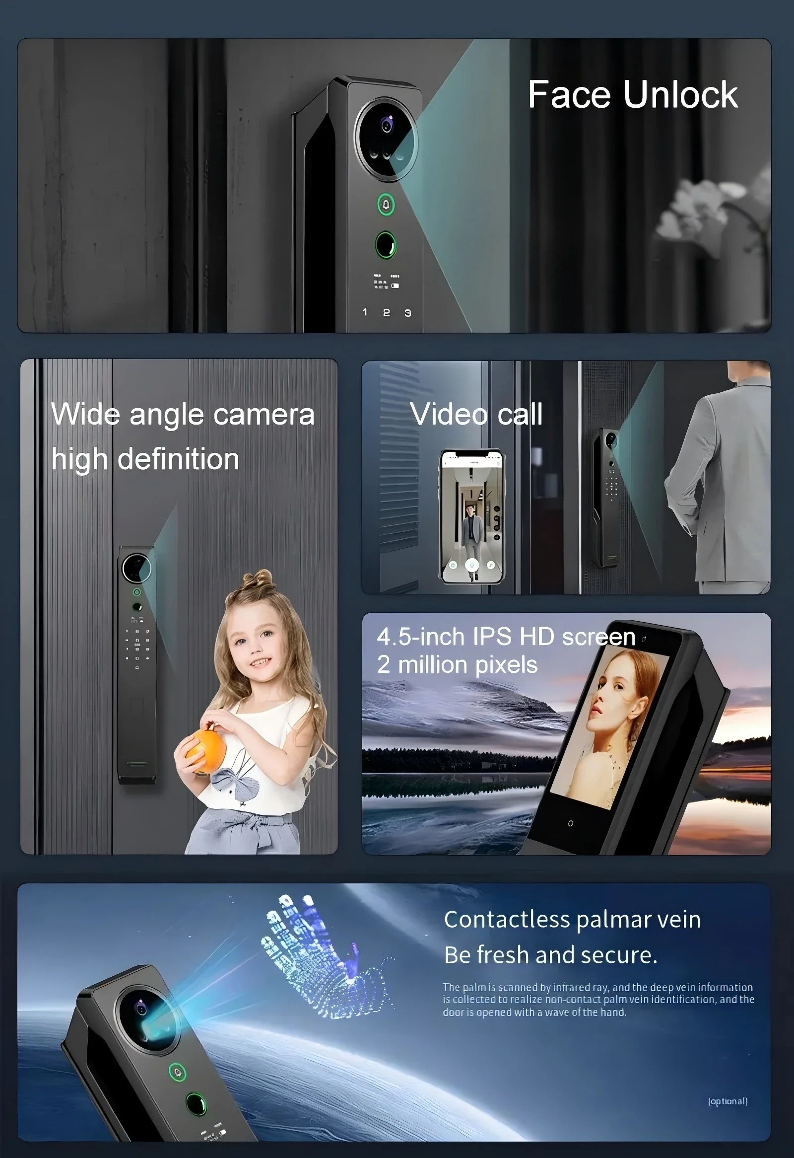 3d Face Recognition Smart Door Lock Digital Password Fingerprint Smart Cylinder Door Lock