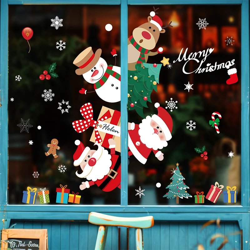 2/4pcs Christmas Snowman Snowflake Santa Claus Wall Stickers New Year Glass Window Decoration Mural Room Home Decor Decals