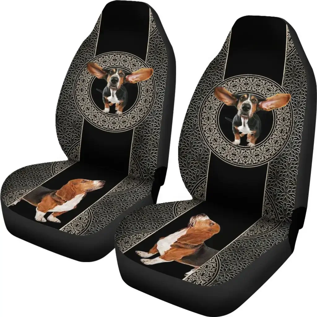 Basset Hound Print Car Seat Covers Set 2 Pc, Car Accessories Seat Cover