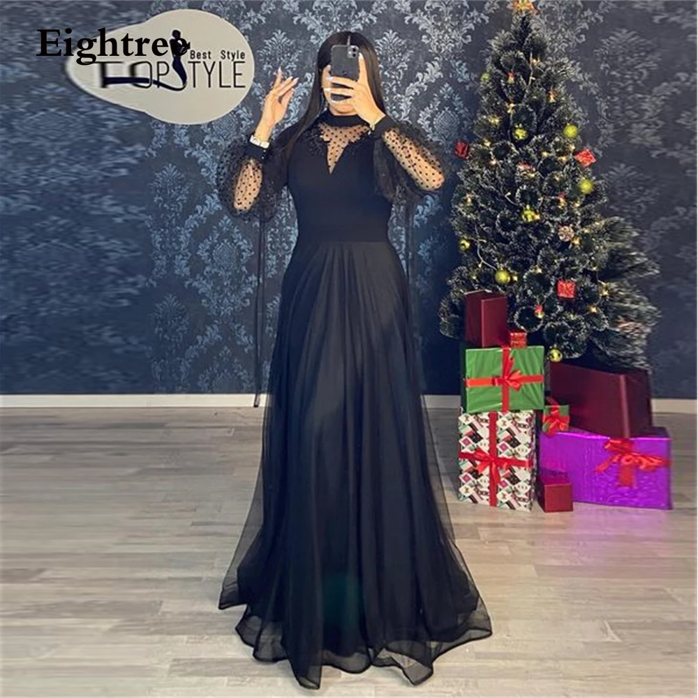 

Eightree Elegant Long Prom Dresses Tulle Puff Sleeves Doat Appiques O Neck Evening Dress Robes De Soirée Abendkleider Dubai 2023