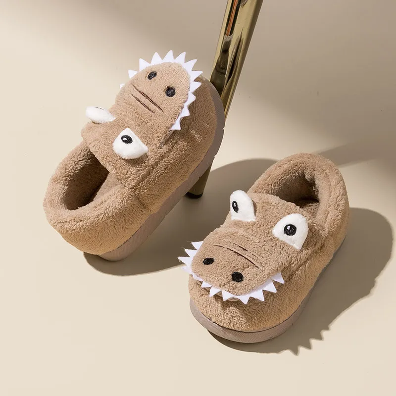 Non-slip Children Home Slippers Baby Warm Cotton Indoor Shoes 2022 Winter Cartoon Dinosaur Kids Slippers Boys Girls Flops Soft