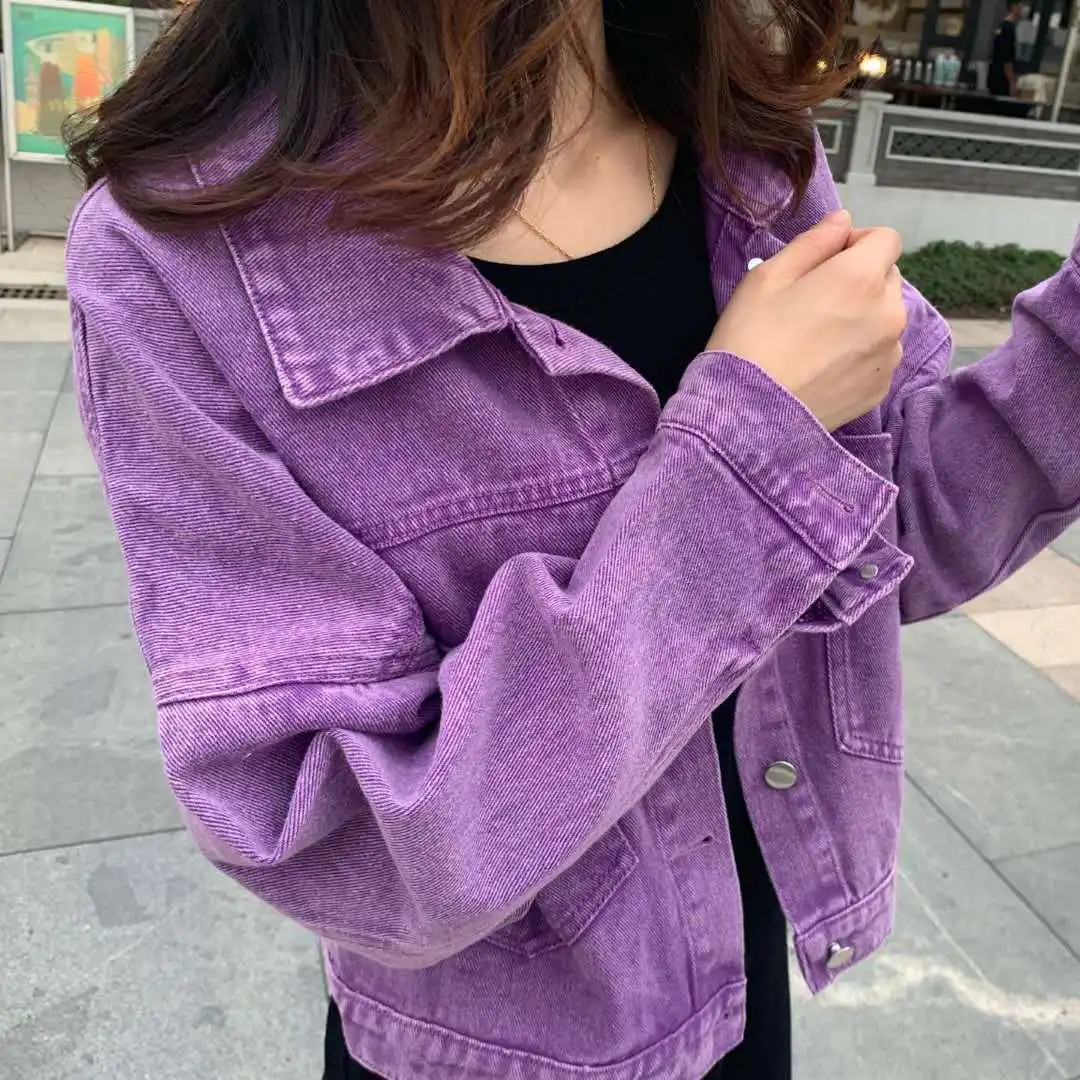 

2023 Spring Autumn Korean Cropped Denim Jacket Women Casual Loose High Waist Jean Jacket Street Long Sleeve Short Outerwear Tops