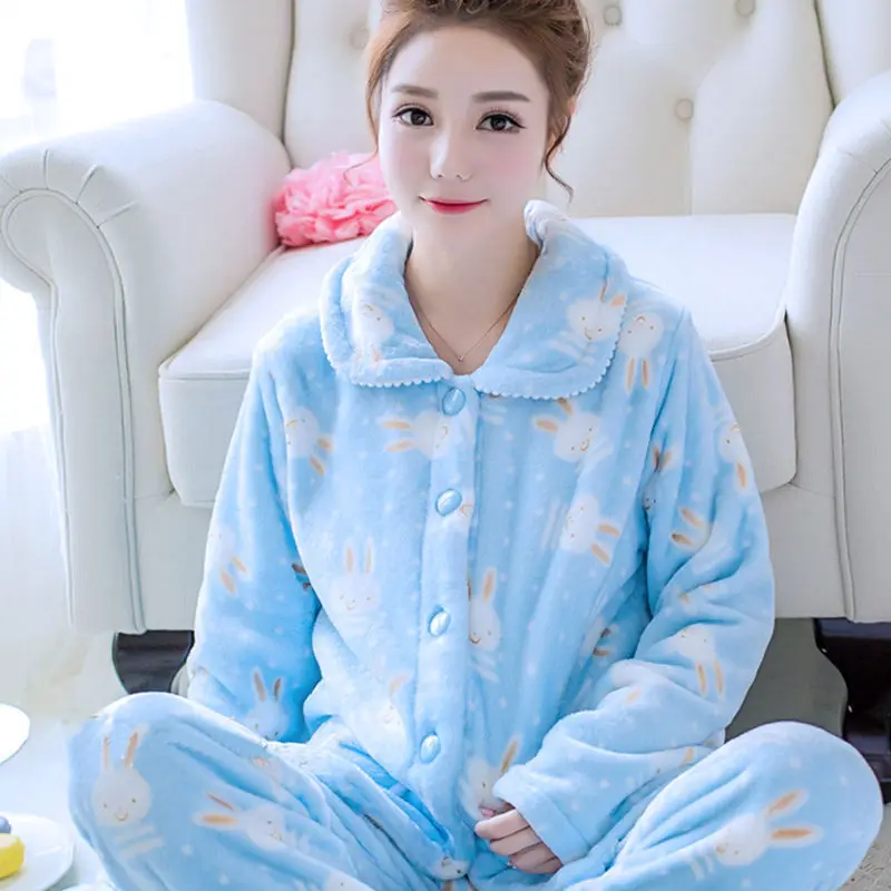 Thickened Warm Sleepwear for Women in Winter Coral Fleece Nightwear Ladies Cute Long Sleeved Cardigan Flannel Pyjamas Homewear image 6
