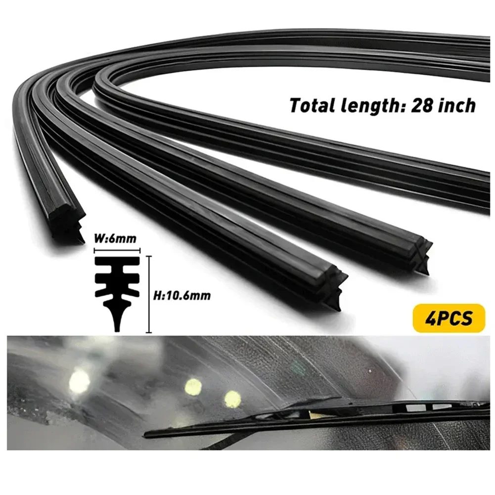 

4 шт., автомобильные силиконовые щетки стеклоочистителя, 28 дюймов, силиконовые черные автомобильные автобусные резиновые безрамные полоски для заправки щетки стеклоочистителя