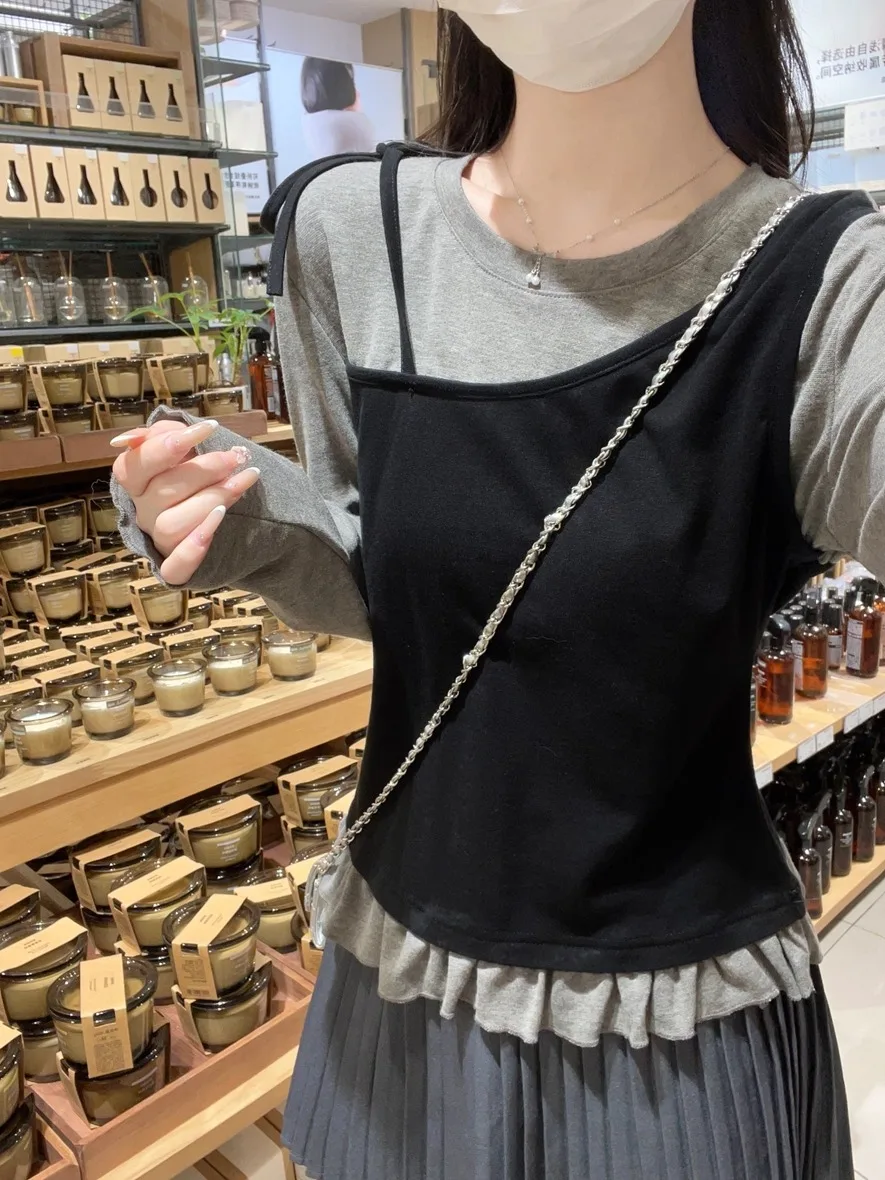 

Корейская женская футболка с асимметричным кроем и цветочным принтом, осенняя, в стиле колледж, для создания омолаживающего образа...