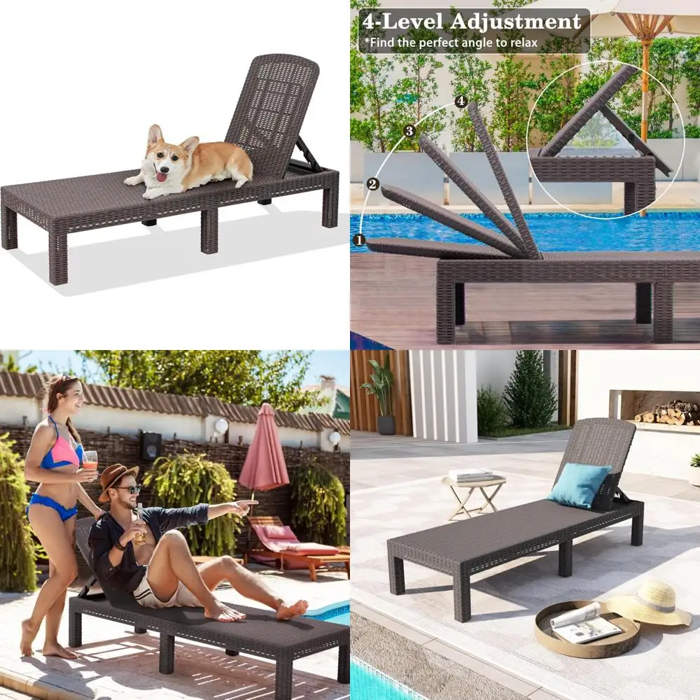 Outdoor Chaise Lounge Chair, Waterproof Resin Pool Recliner, Mocha