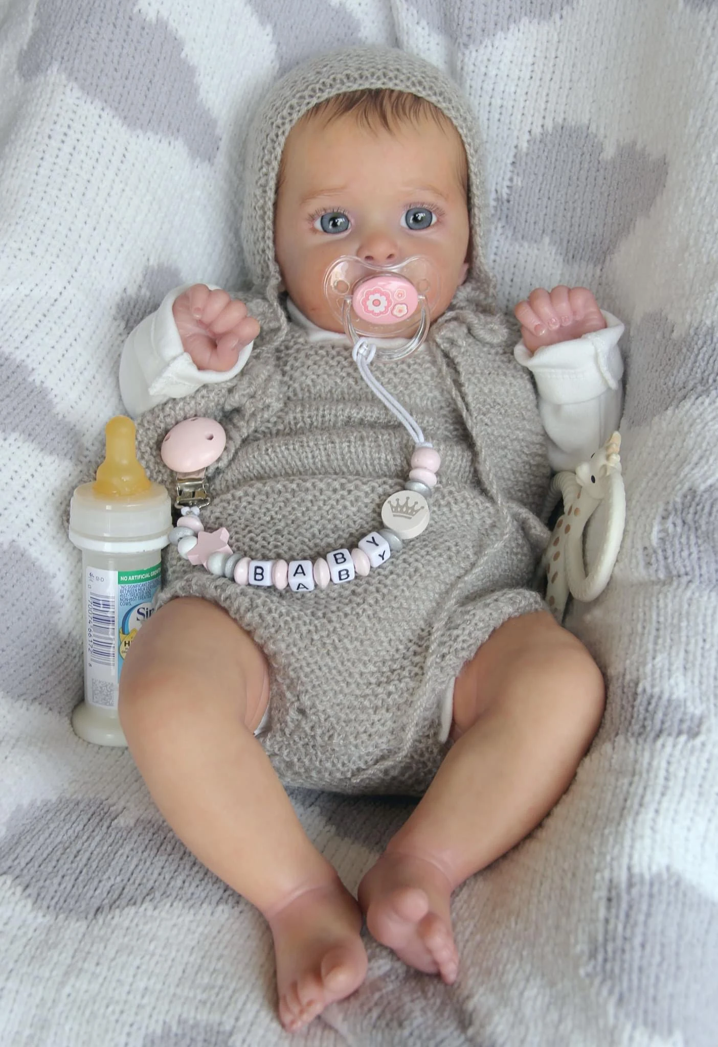 NPK 19-inch Newborn Baby Doll Reborn Jocy Realistic Handmade 3D Skin Rooted Hair with Visible Veins Collectible Ward Size Toy